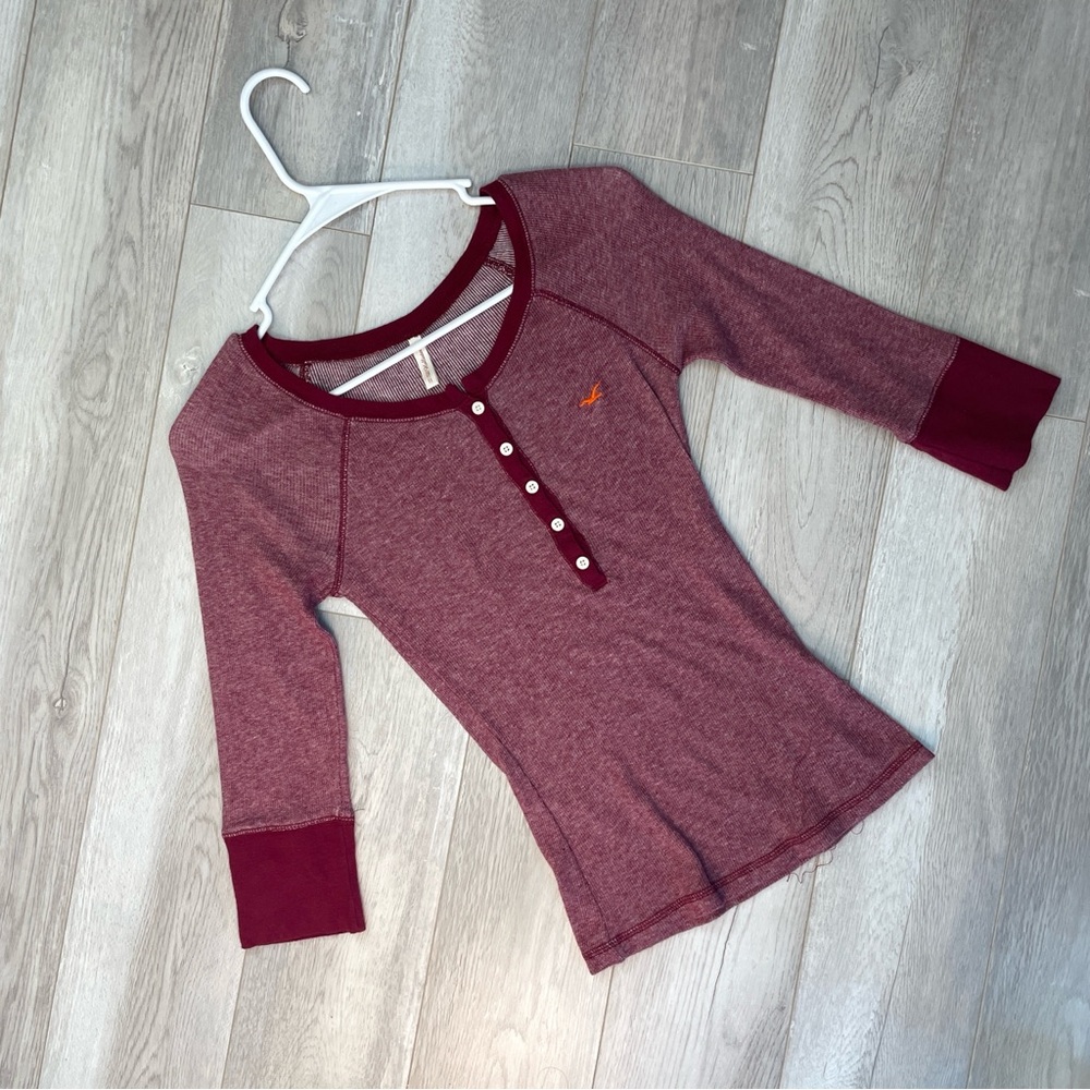 Hollister Y2K Top henley 3/4 sleeve womens Red (small) 2000s casual vintage